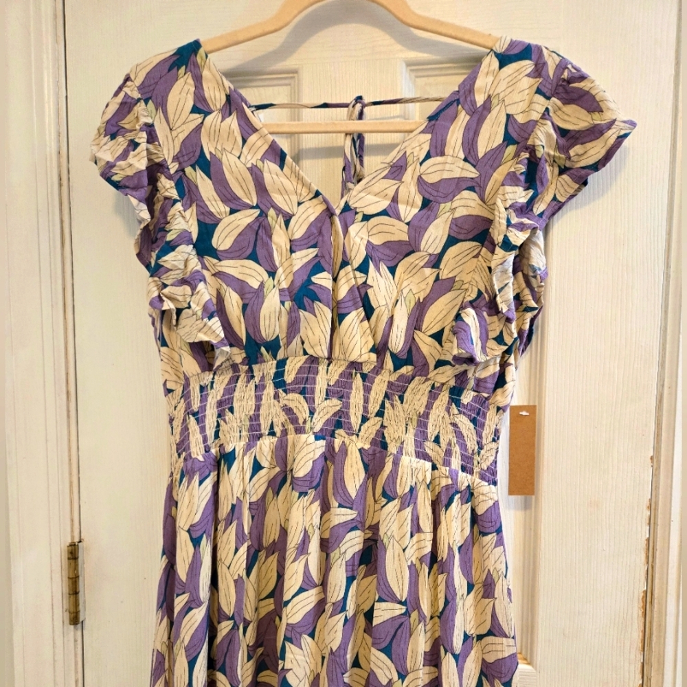 Rokoko Blue V-Neck Sundress with Flutter Sleeves Large - Picture 5 of 10